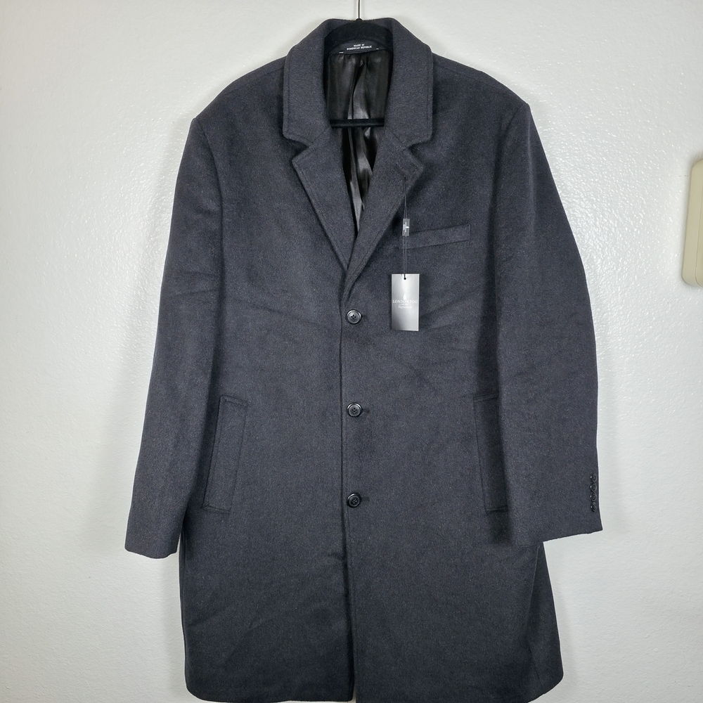 London Fog Signature Men's Wool‎ Blend Dark Charcoal Coat Sz 48R